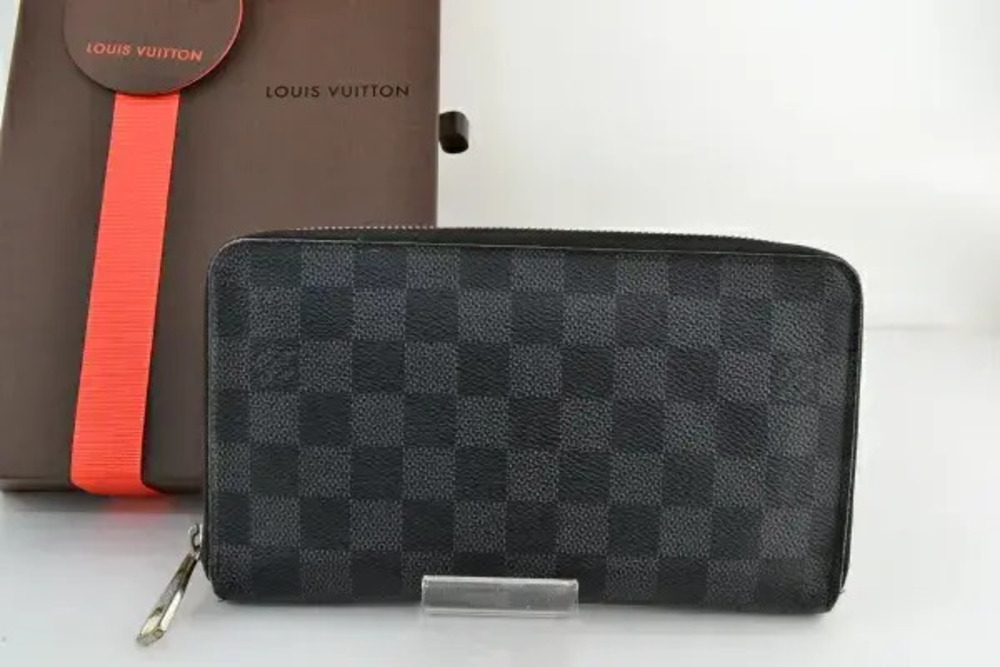 Louis Vuitton Damier Zippy Wallet Top Bag Canvas Leather Graphite Black Gray